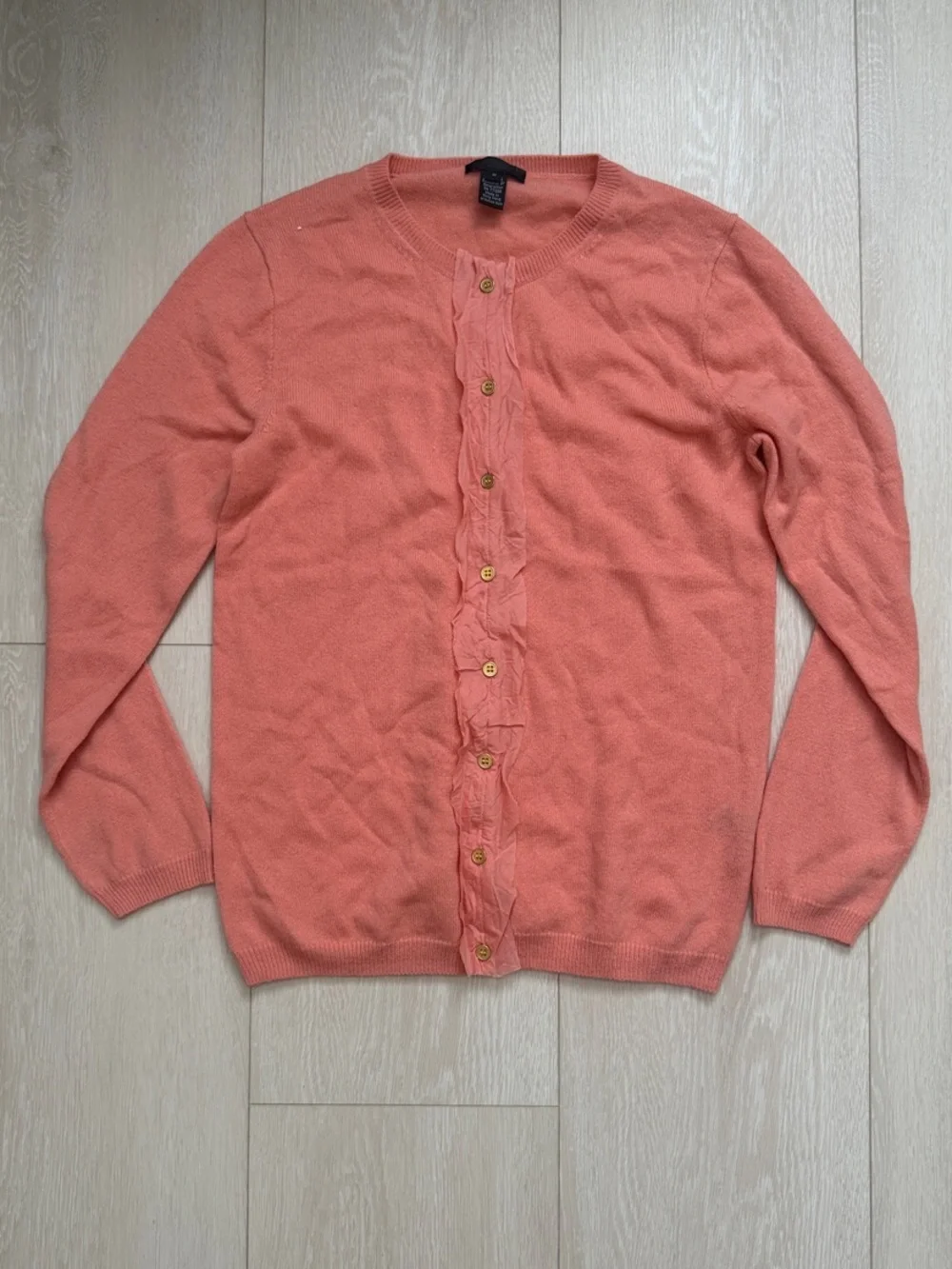 J. Crew 100% Cashmere Coral Crewneck Button-Front Cardigan